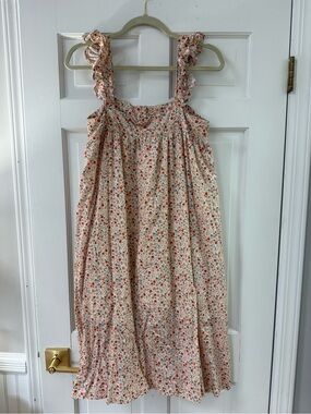 Oak Meadow Floral Ruffle-Shoulder Midi Dress